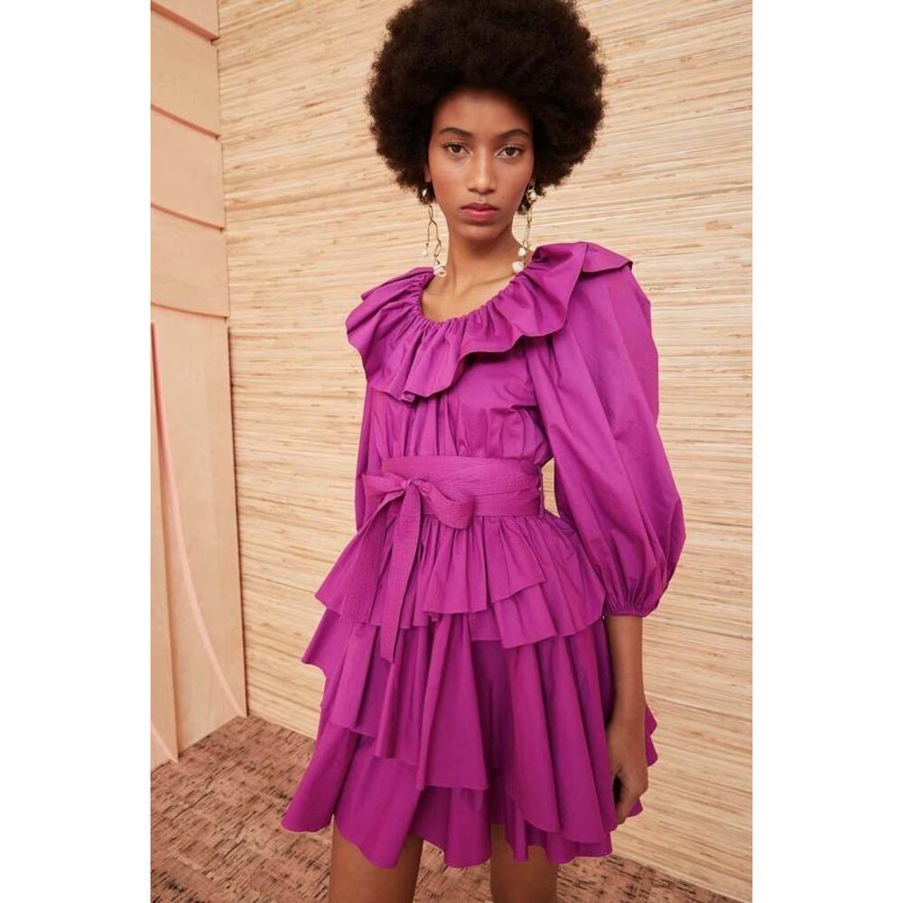 Ulla Johnson Giselle Tiered Mini Dress in Orchid Long Sleeve Size 00/XS Purple